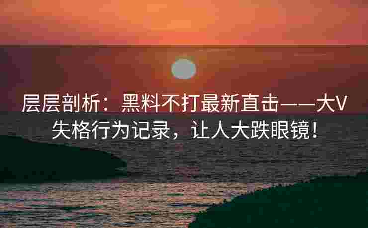 层层剖析：黑料不打最新直击——大V失格行为记录，让人大跌眼镜！